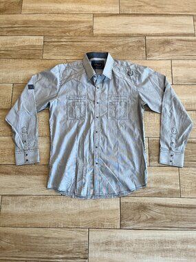 Mens 7 Diamonds Blue/Grey Button Up Shirt - L